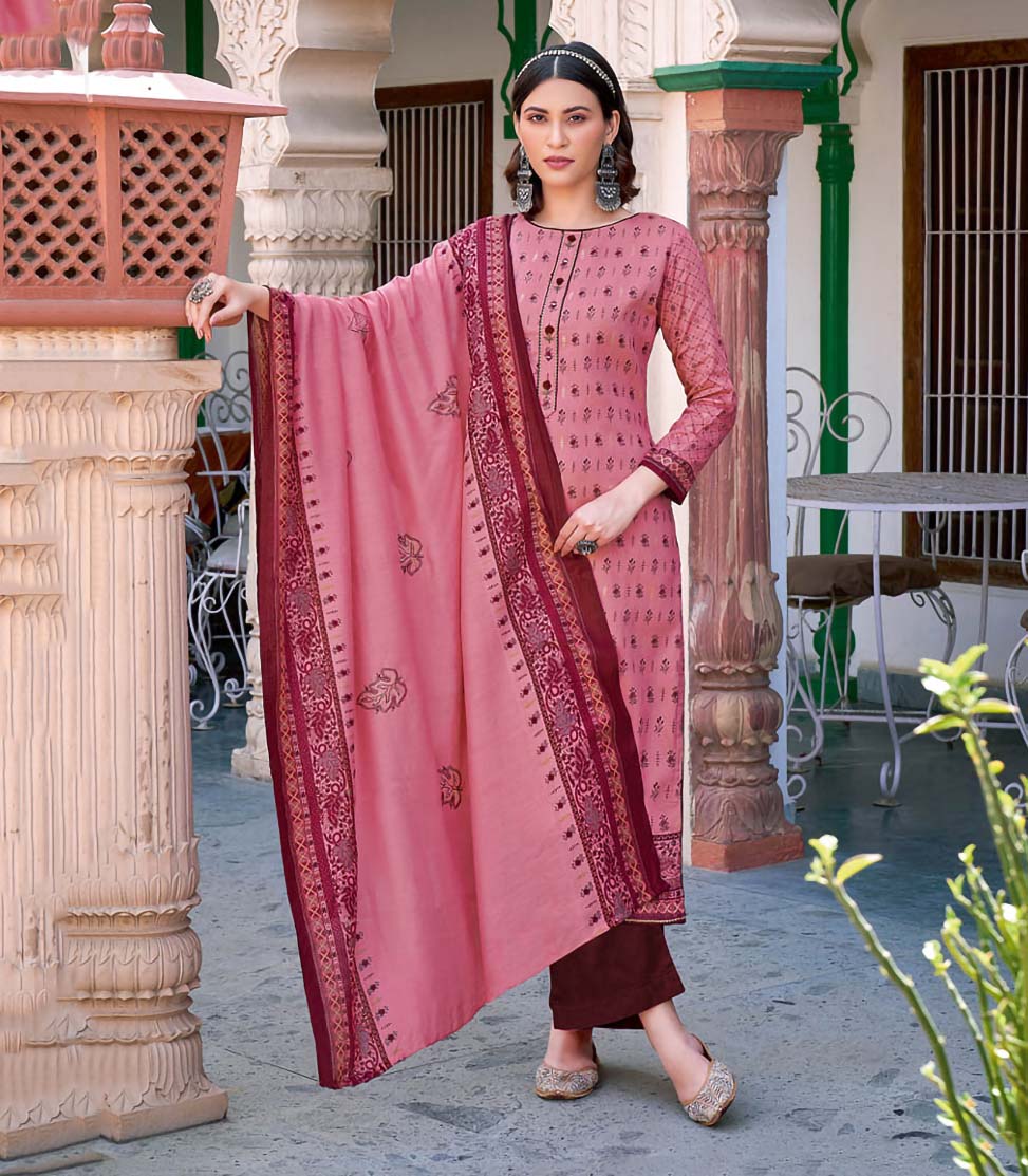 Ruby Pink Floral Digital Printed Mercerised Egyptian Cotton 3 Piece Set Women  Dress Material in Chitrakoot-Up at best price by Oriental Export House -  Justdial